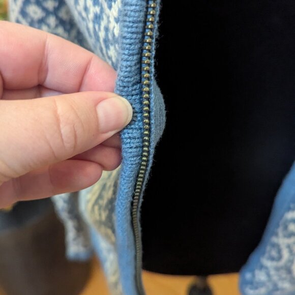 Nomadic Traders Blue & White Jacquard Knit Cardigan Sweater | Size Small - Picture 2 of 9